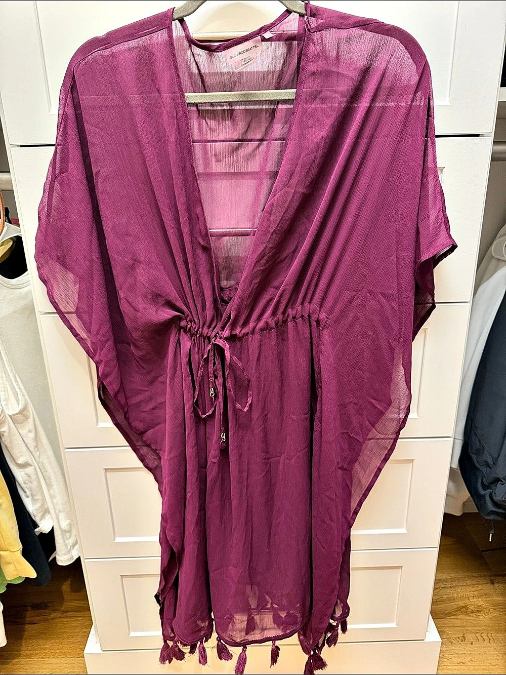 Bleu Rod Beattie Sheer Tassel Tunic swim cover up in Purple Size Large